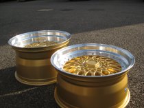 NEW 17" DARE DR RS ALLOY WHEELS IN GOLD WITH CHROME RIVETS AND VERY DEEP DISH, 10" REARS