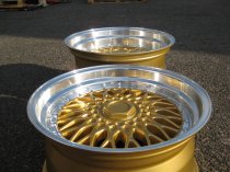 NEW 17" DARE DR RS ALLOY WHEELS IN GOLD WITH CHROME RIVETS AND VERY DEEP DISH, 10" REARS