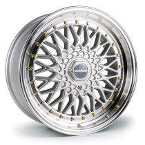 NEW 17″ DARE RS ALLOY WHEELS IN SILVER WITH GOLD RIVETS, DEEPER DISH 8.5″ REAR OPTION 5X100/120