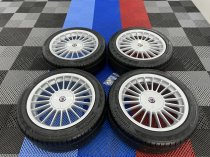 USED 17″ GENUINE ALPINA CLASSIC SOFTLINE ALLOY WHEELS, FULLY REFURBED INC ALL CAPS + VG UNIROYAL TYRES