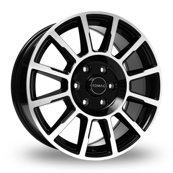 NEW 16 INCH ROMAC STEALTH ALLOY WHEELS IN GLOSS BLACK WITH POLISHED FACE 1250KG FORD TRANSIT CUSTOM 5x160