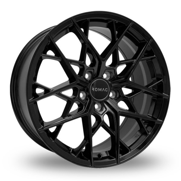 NEW 22 INCH ROMAC VORTEX FLOW FORMED ALLOY WHEELS IN GLOSS BLACK 9.5" ALL ROUND 1000KG 5x120